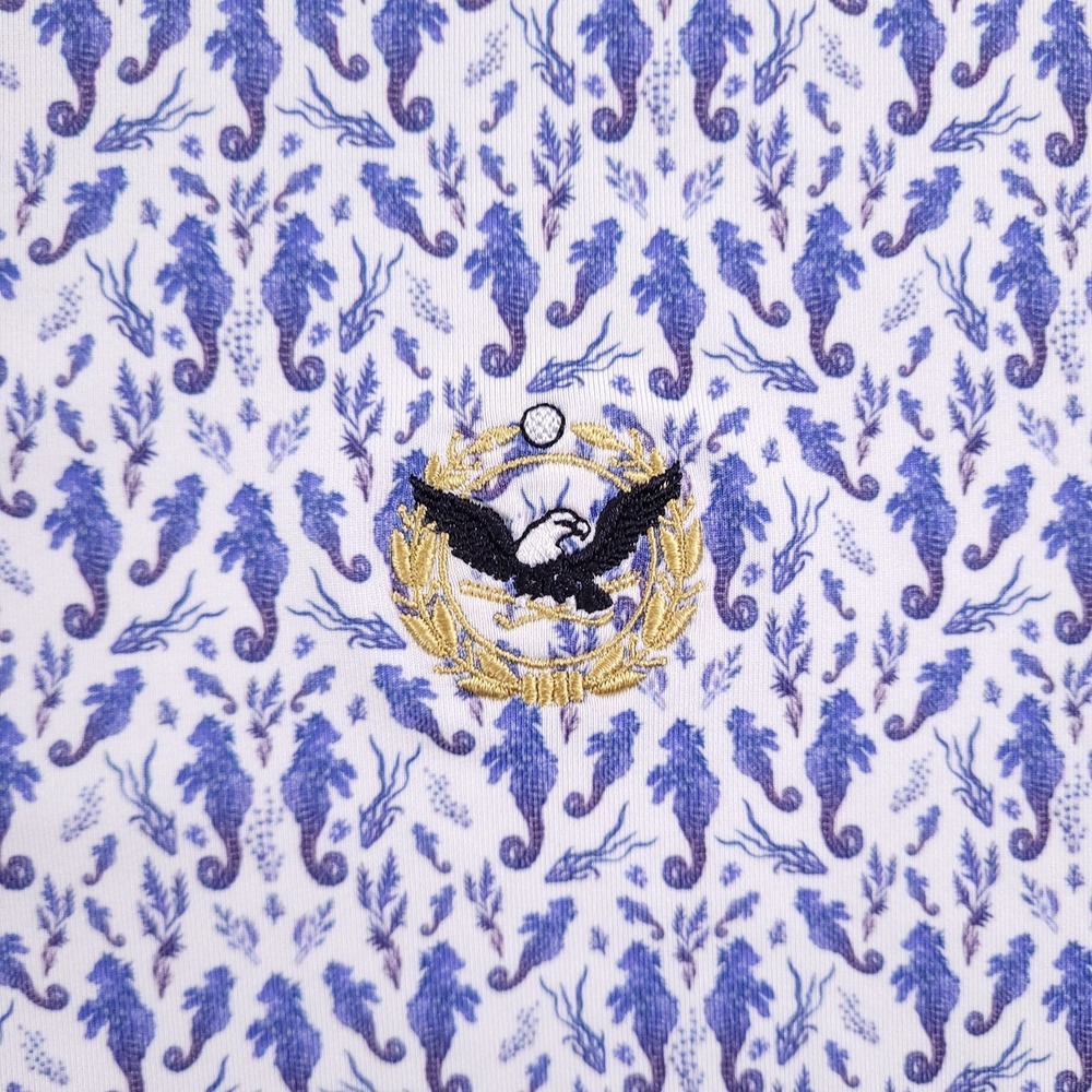 Greyson Polo Shirt Mens L Robert Trent Jones Blue White Ocean Curiosities Golf - Picture 4 of 10